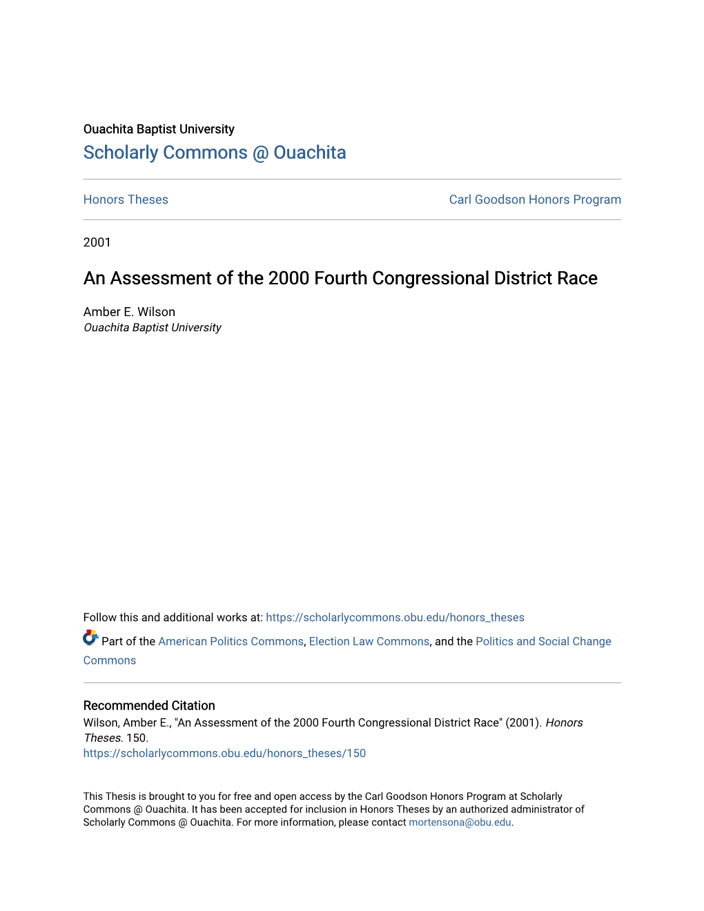 An Assessment of the 2000 Fourth Congressional District Race