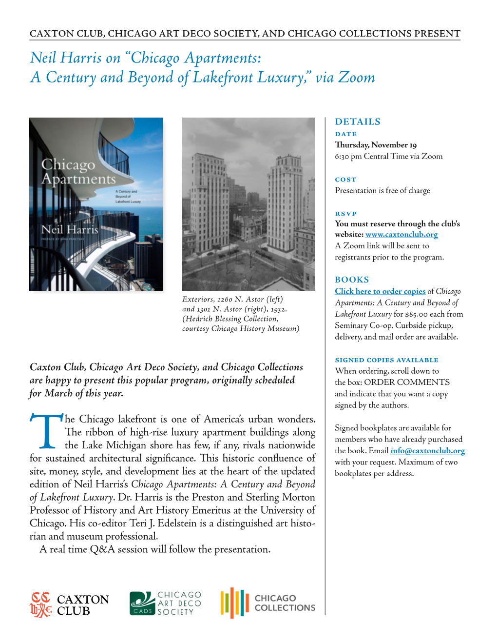 Neil Harris on “Chicago Apartments: a Century and Beyond of Lakefront Luxury,” Via Zoom