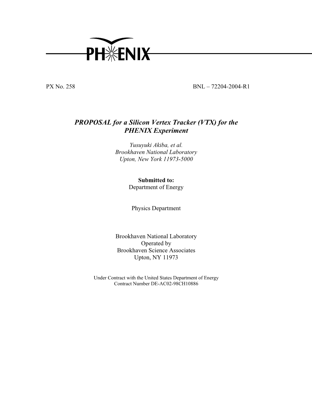 PROPOSAL for a Silicon Vertex Tracker (VTX) for the PHENIX Experiment