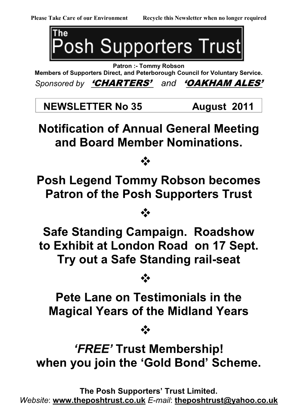 Tommy Robson Members of Supporters Direct, and Peterborough Council for Voluntary Service