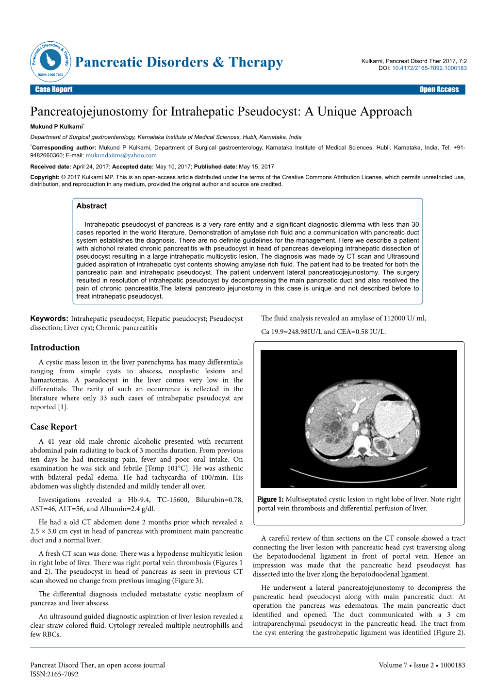 Pancreatojejunostomy for Intrahepatic Pseudocyst