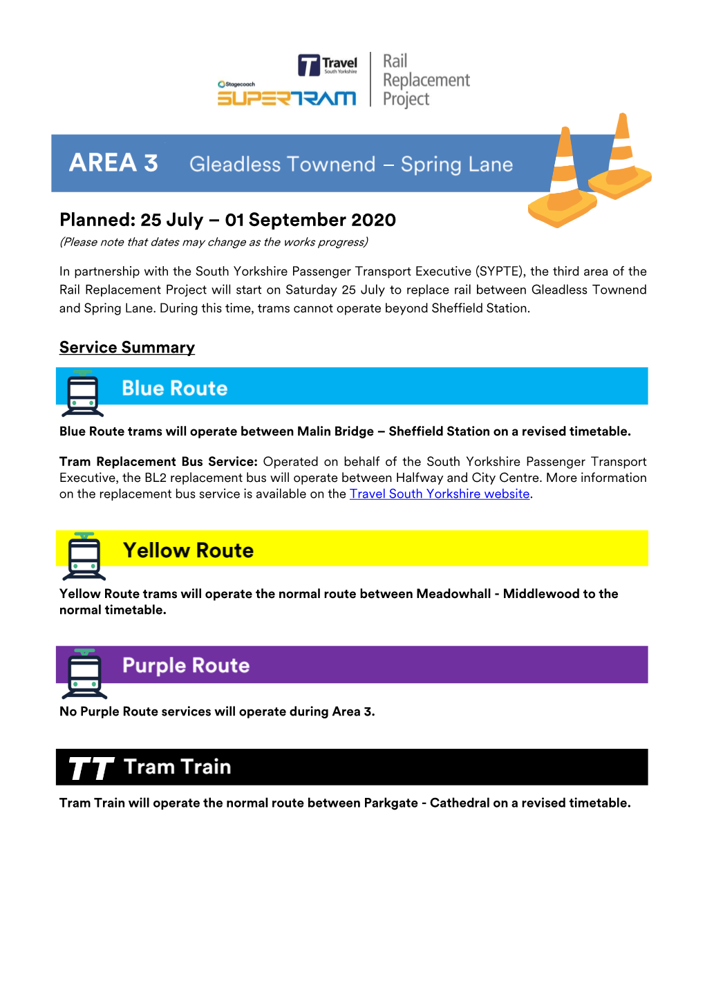 01 September 2020 (Please Note That Dates May Change As the Works Progress)