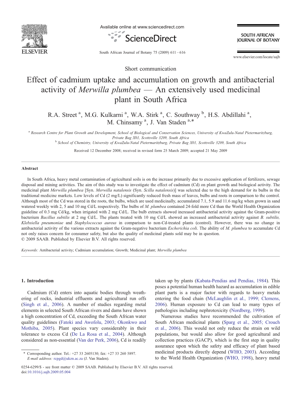 Merwilla Plumbea — an Extensively Used Medicinal Plant in South Africa