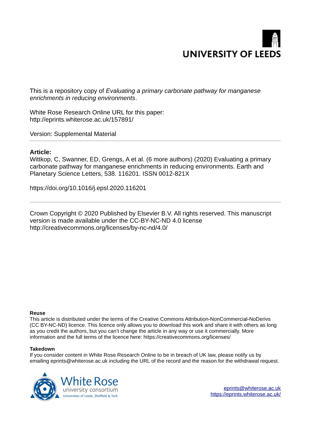 Evaluating a Primary Carbonate Pathway for Manganese Enrichments in Reducing Environments