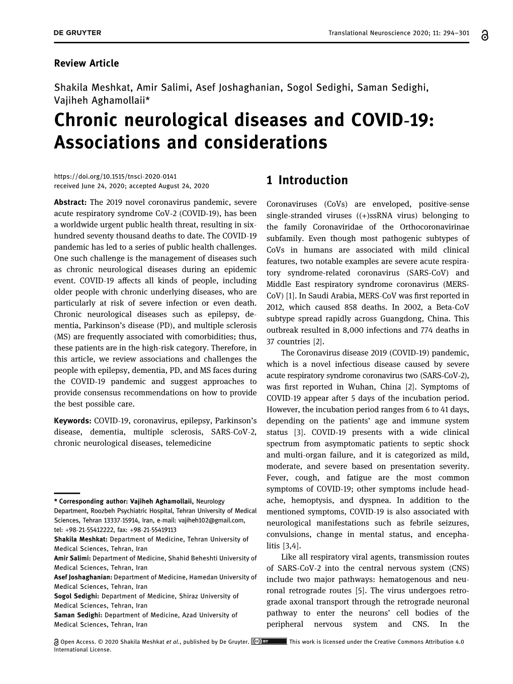 Chronic Neurological Diseases and COVID-19: Associations and Considerations