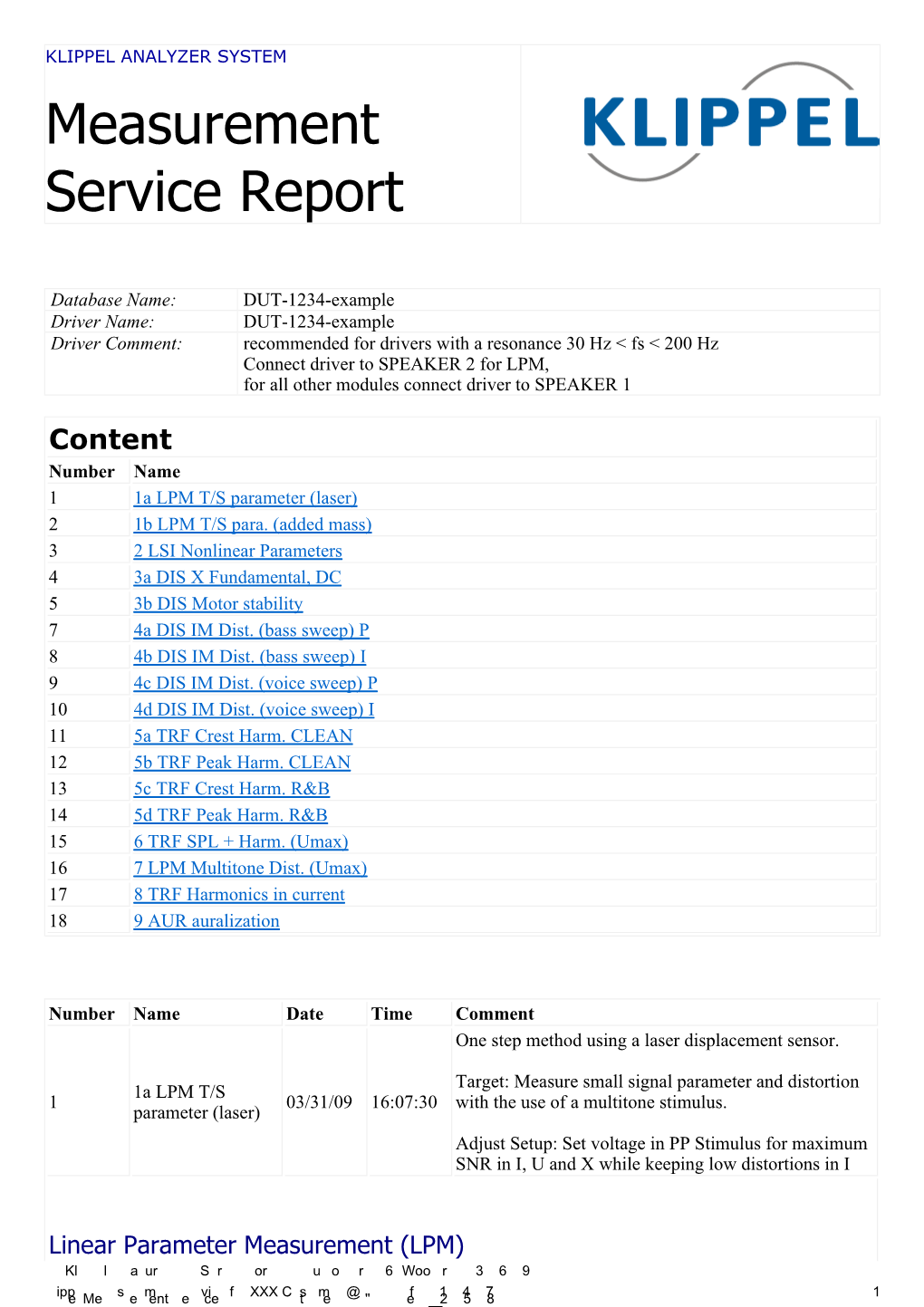 Measurement Service Report