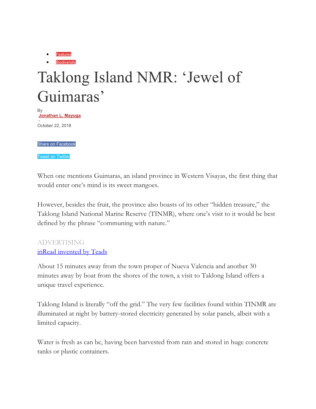 Taklong Island NMR: 'Jewel of Guimaras'