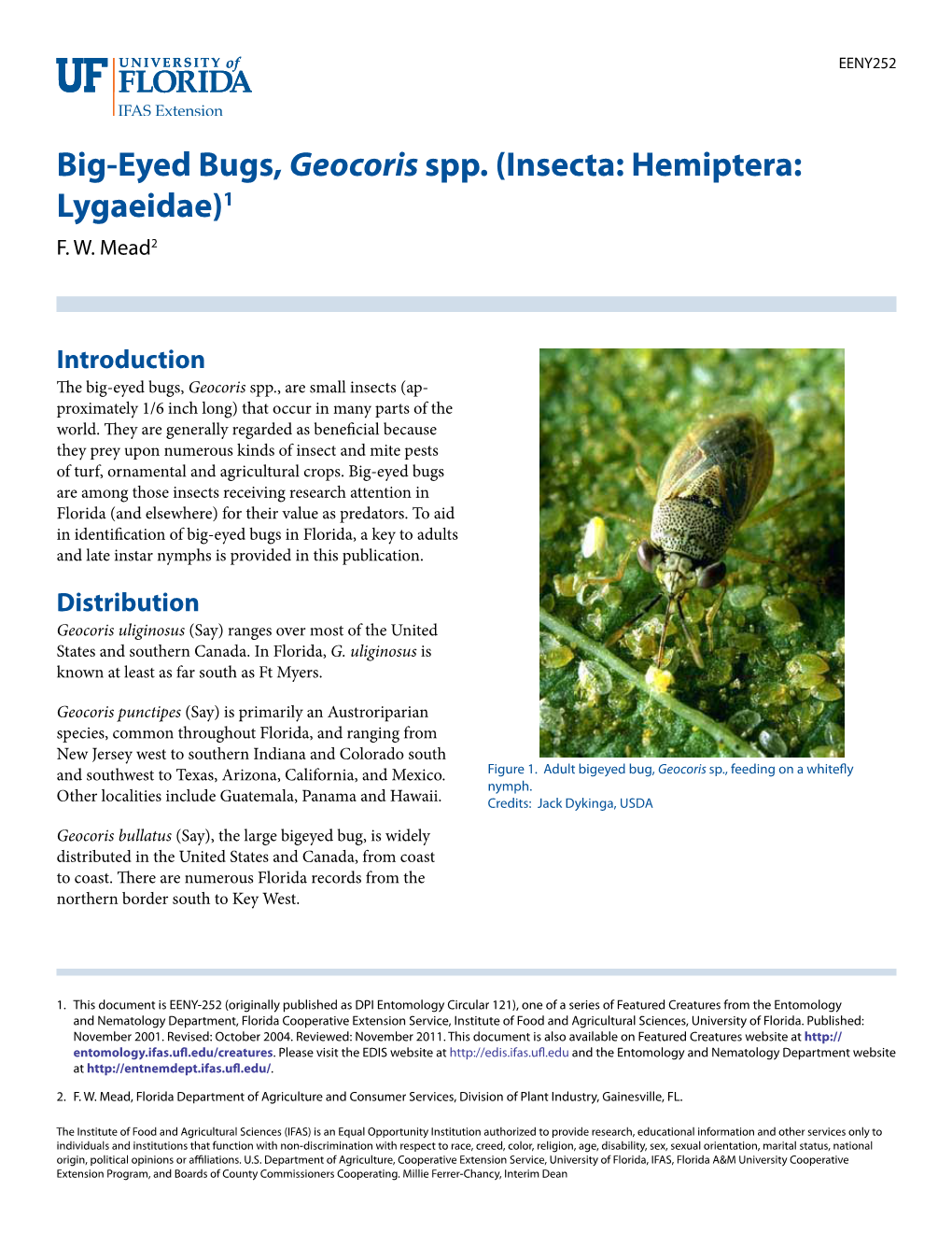 Big-Eyed Bugs, Geocoris Spp. (Insecta: Hemiptera: Lygaeidae)1 F