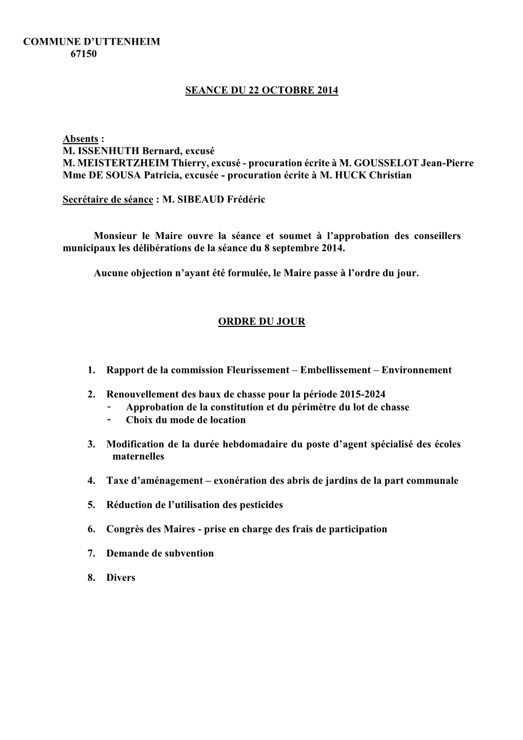 Conseil Municipal Du 22 Octobre 2014