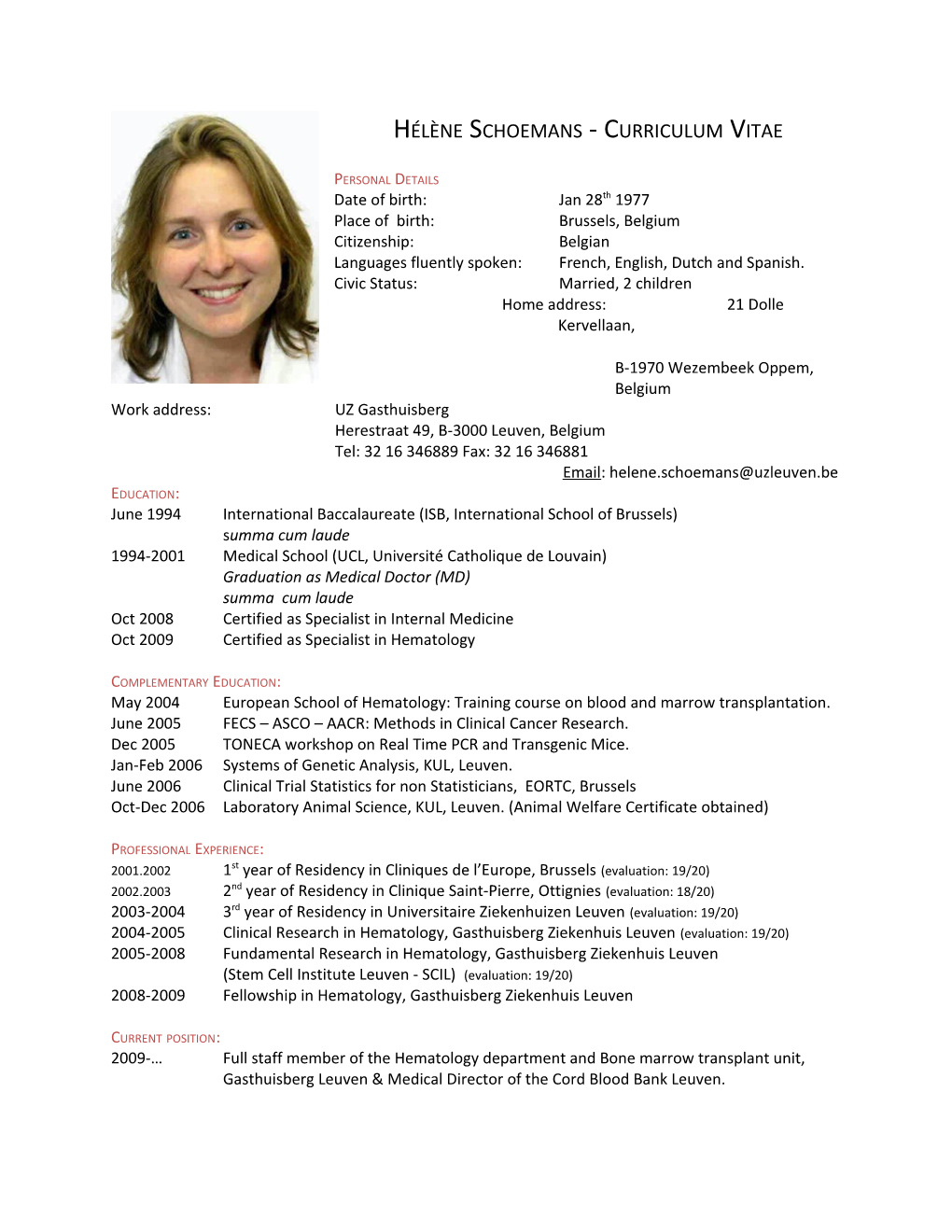 Hélène Schoemans - Curriculum Vitae s1