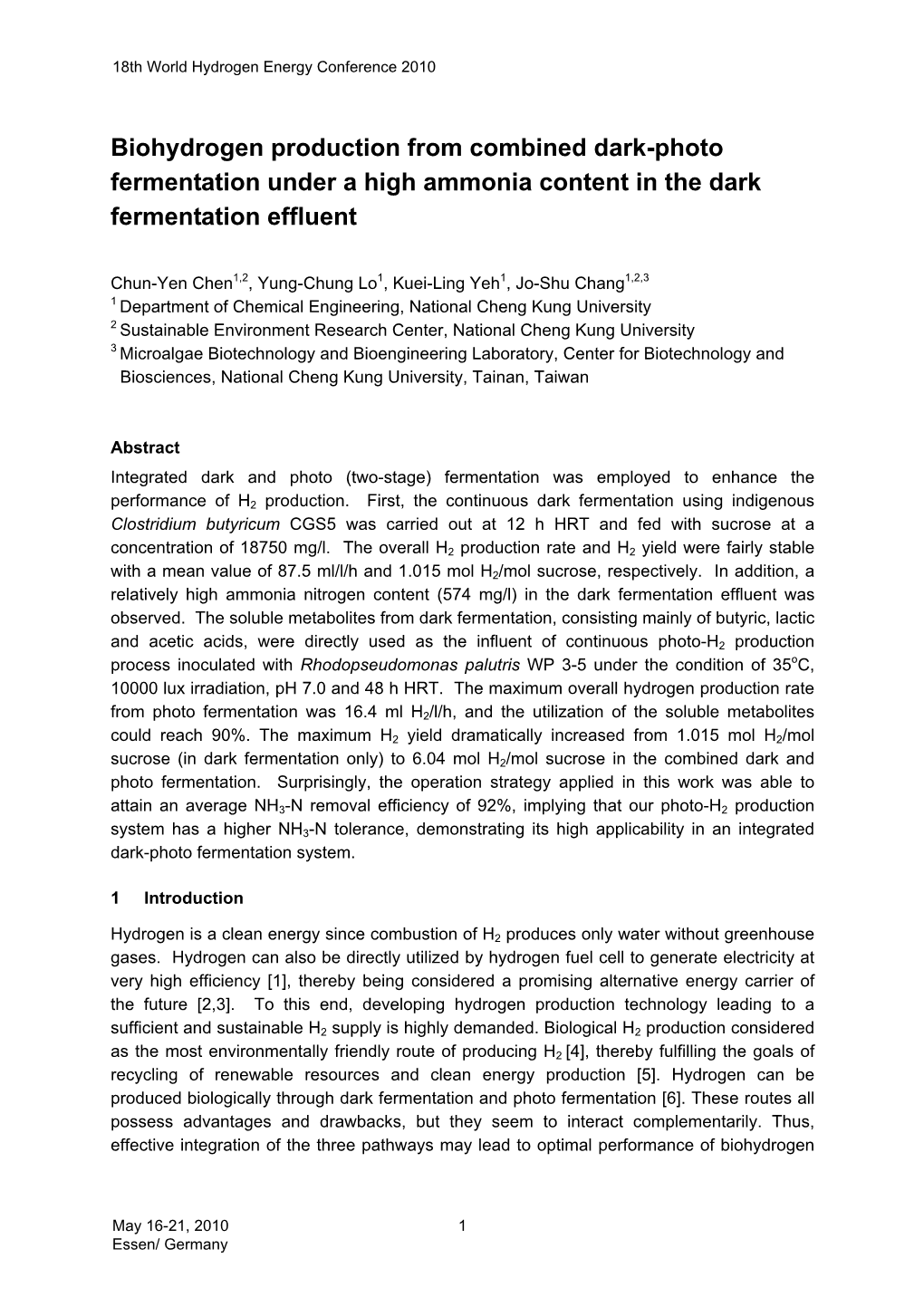 Biohydrogen Production from Combined Dark-Photo Fermentation Under a High Ammonia Content in the Dark Fermentation Effluent