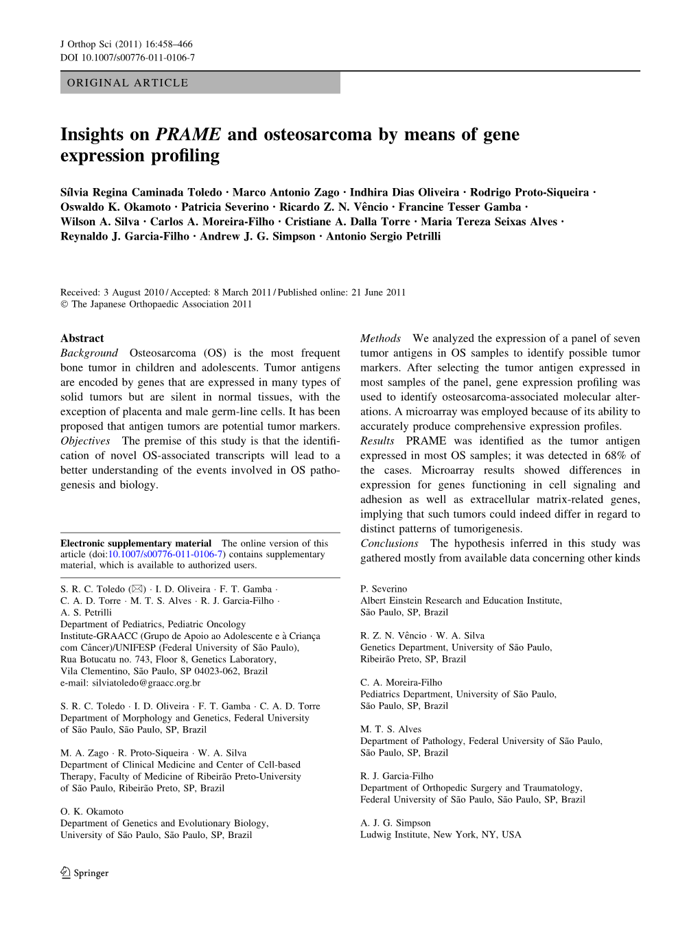 Insights on PRAME and Osteosarcoma by Means of Gene Expression Profiling