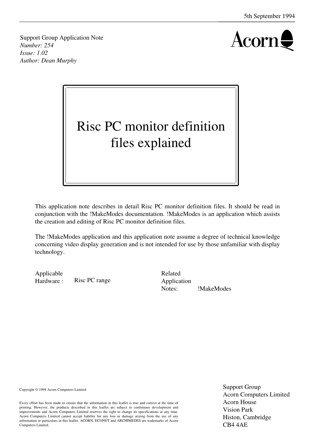 Risc PC Monitor Definition Files Explained