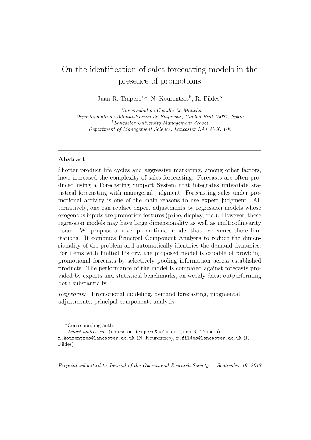 On the Identification of Sales Forecasting Models in the Presence