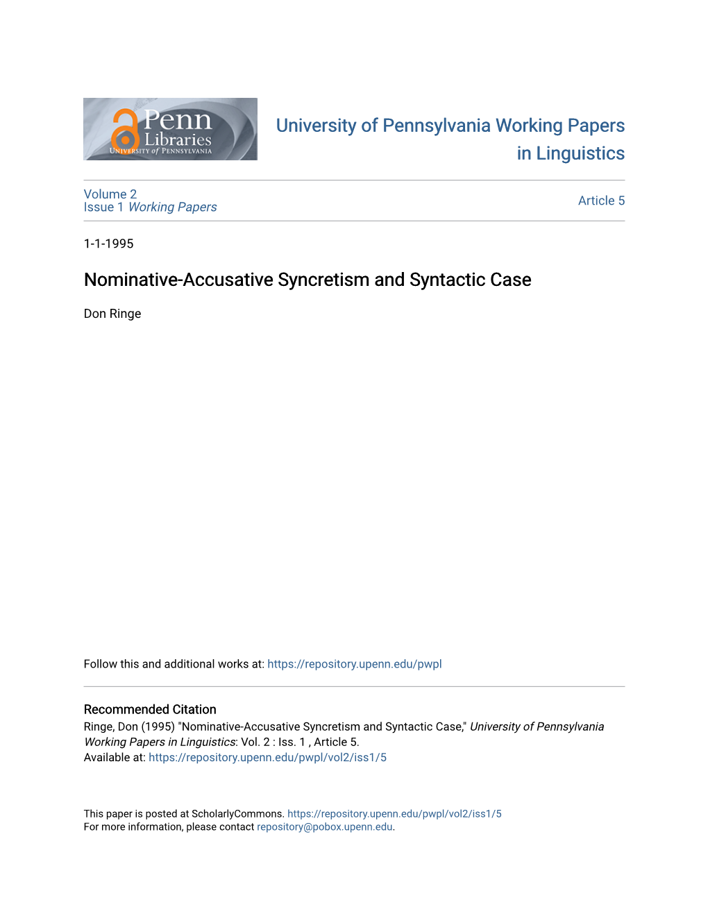 Nominative-Accusative Syncretism and Syntactic Case