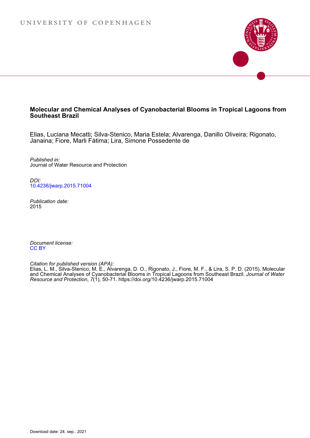 Molecular and Chemical Analyses of Cyanobacterial Blooms in Tropical Lagoons from Southeast Brazil