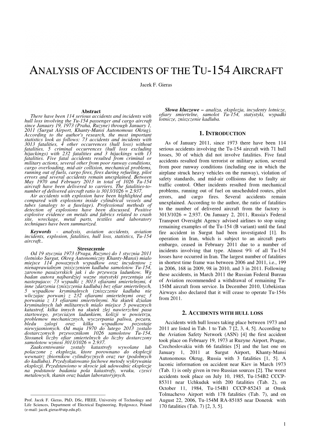 Analysis of Accidents of the Tu-154 Aircraft