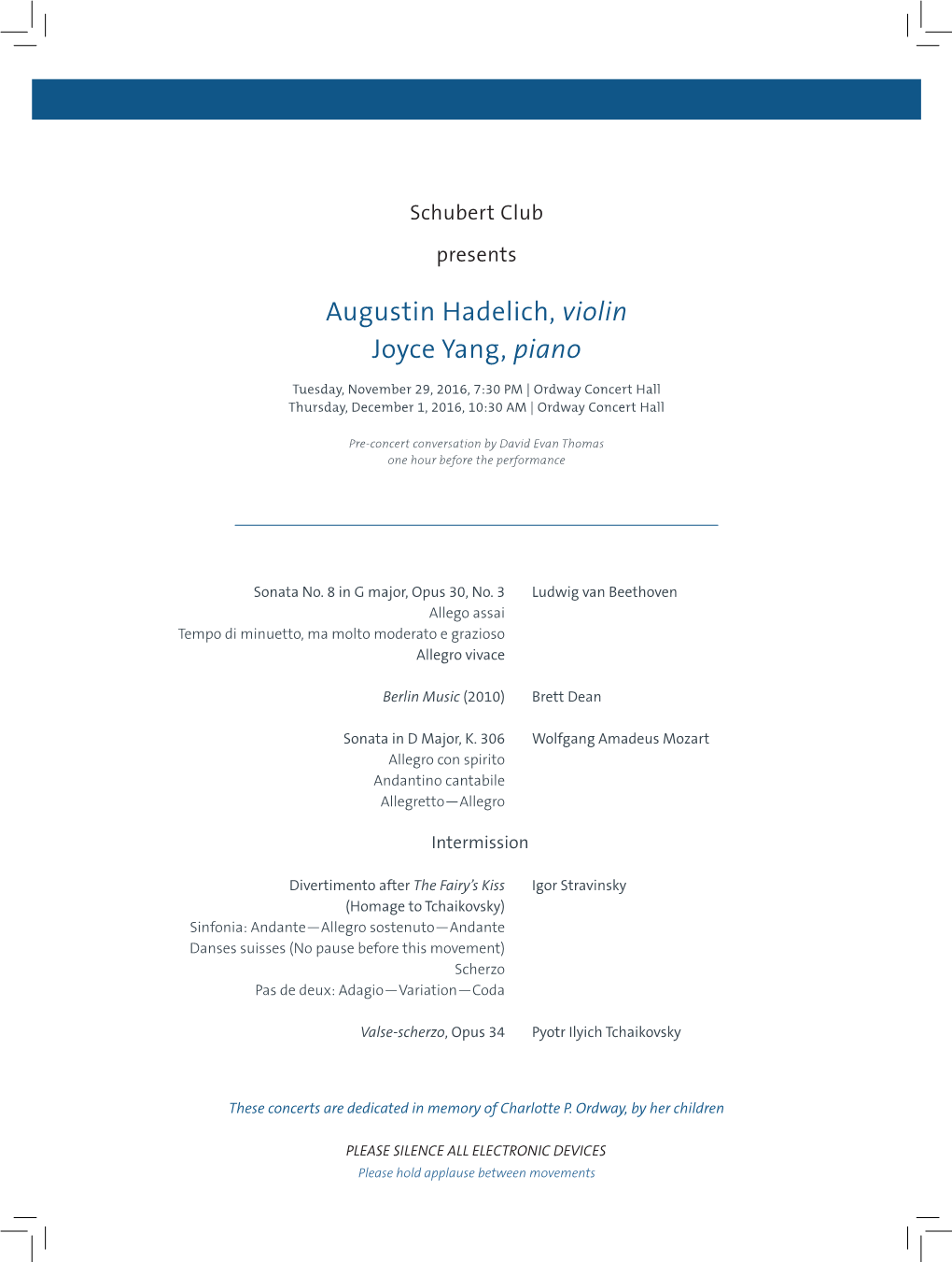 Augustin Hadelich, Violin Joyce Yang, Piano