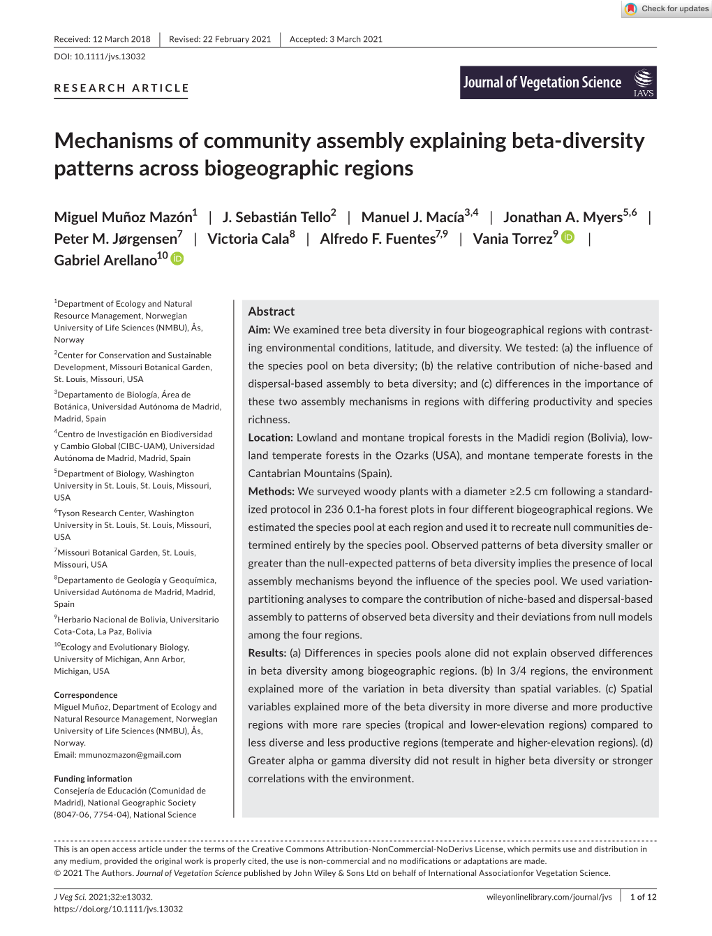 Mechanisms of Community Assembly Explaining Beta‐Diversity Patterns