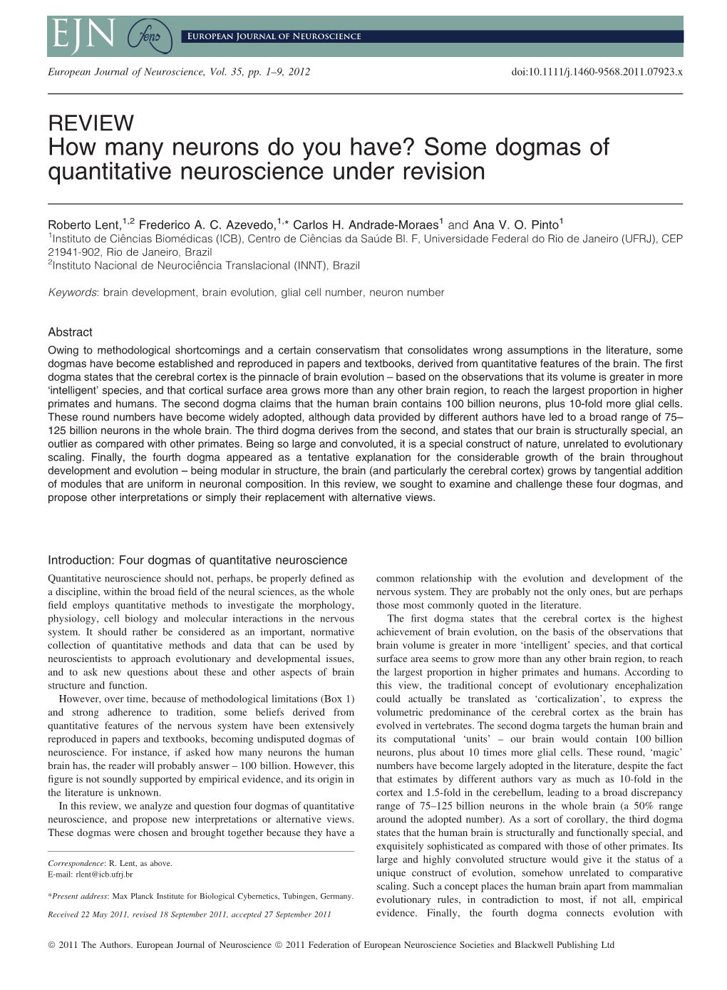 How Many Neurons Do You Have? Some Dogmas of Quantitative Neuroscience Under Revision