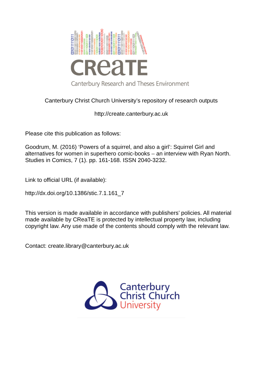 Canterbury Christ Church University's Repository of Research Outputs Http