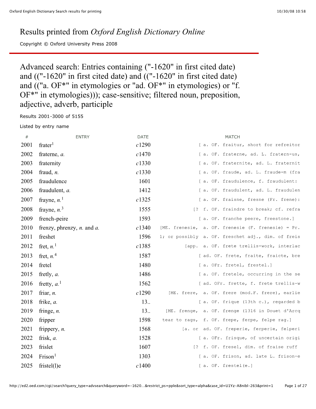 Oxford English Dictionary Search Results for Printing 10/30/08 10:58