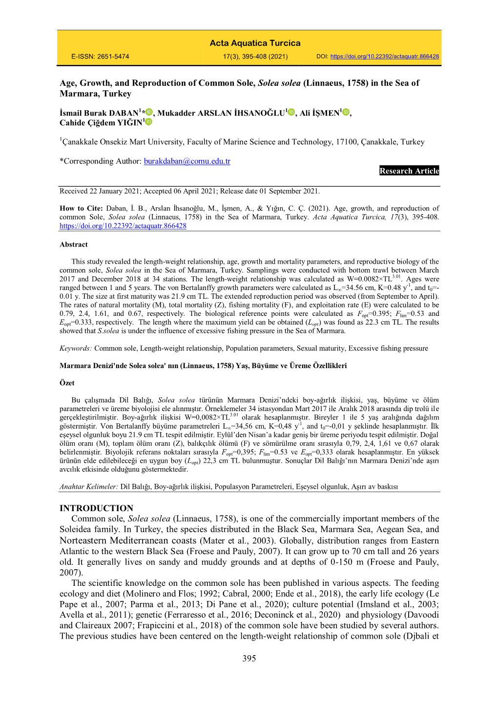 395 Age, Growth, and Reproduction of Common Sole, Solea