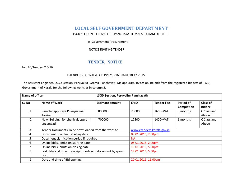 Local Self Government Department Lsgd Section, Peruvallur Panchayath, Malappuram District