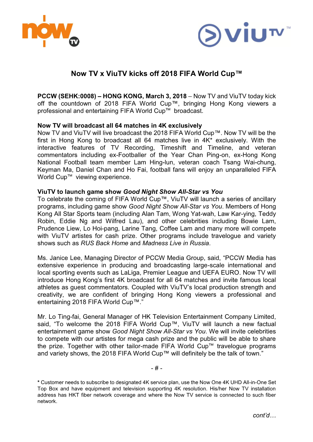 Now TV X Viutv Kicks Off 2018 FIFA World Cup™