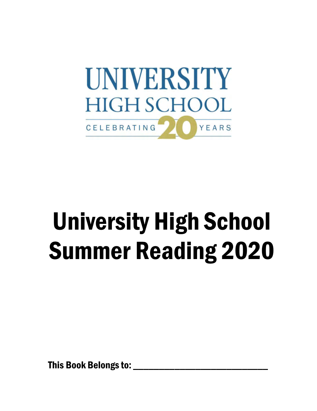 University High School Summer Reading 2020