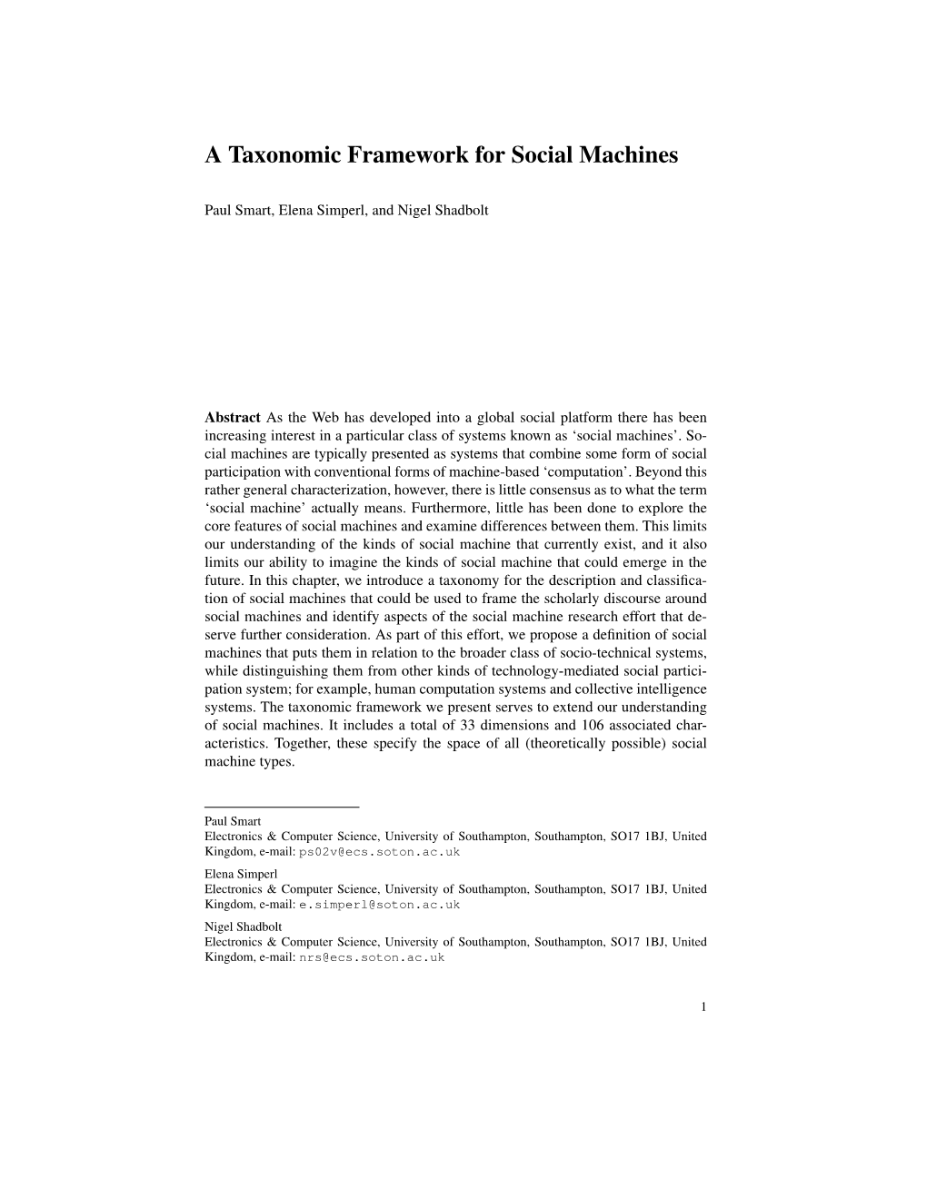 A Taxonomic Framework for Social Machines