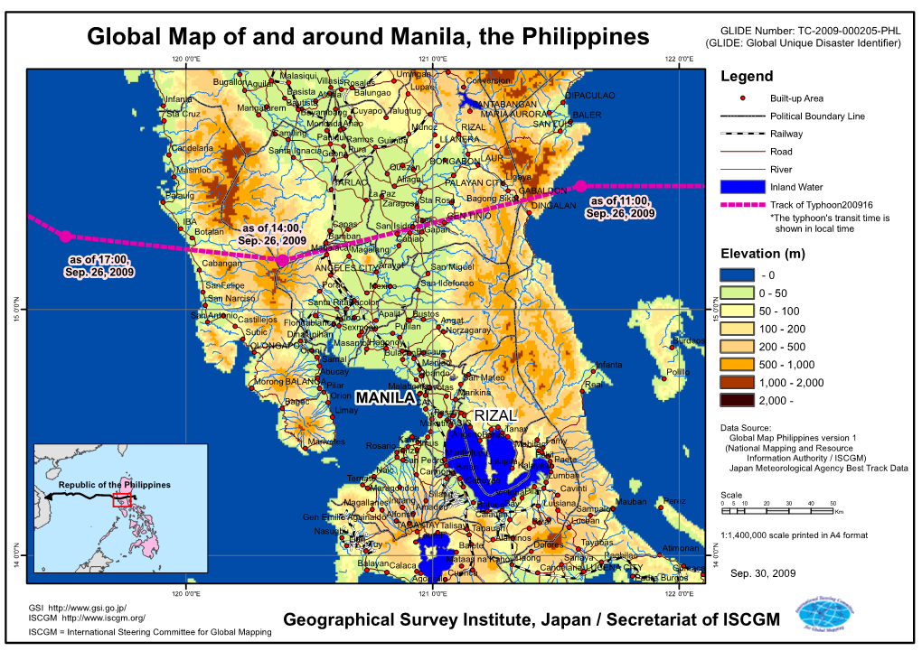 Global Map of and Around Manila, the Philippines (GLIDE: Global Unique Disaster Identifier) 120•‹0'0