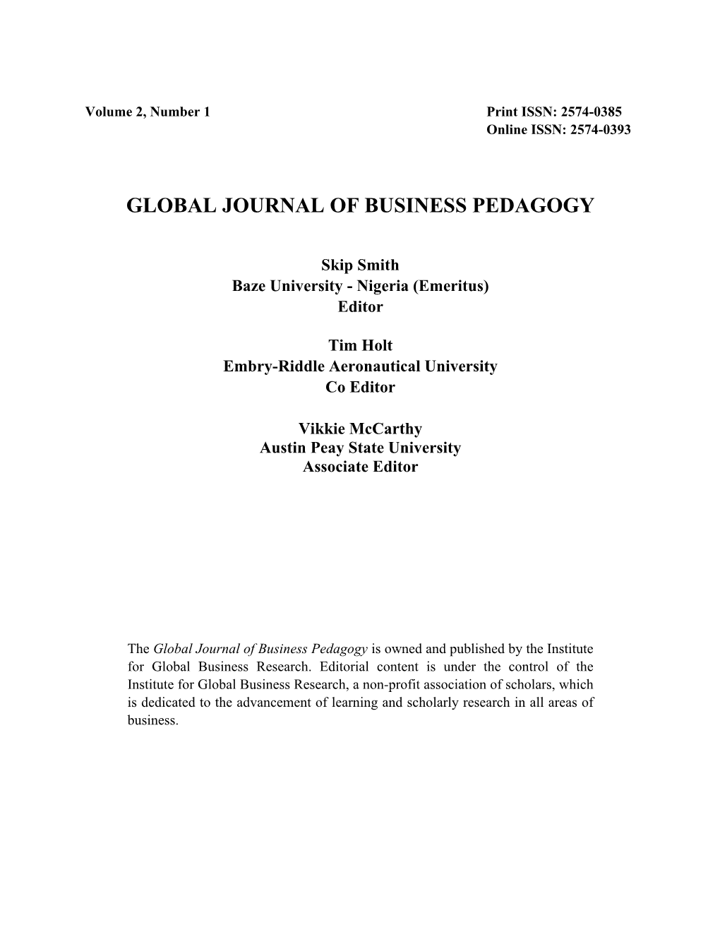 Global Journal of Business Pedagogy