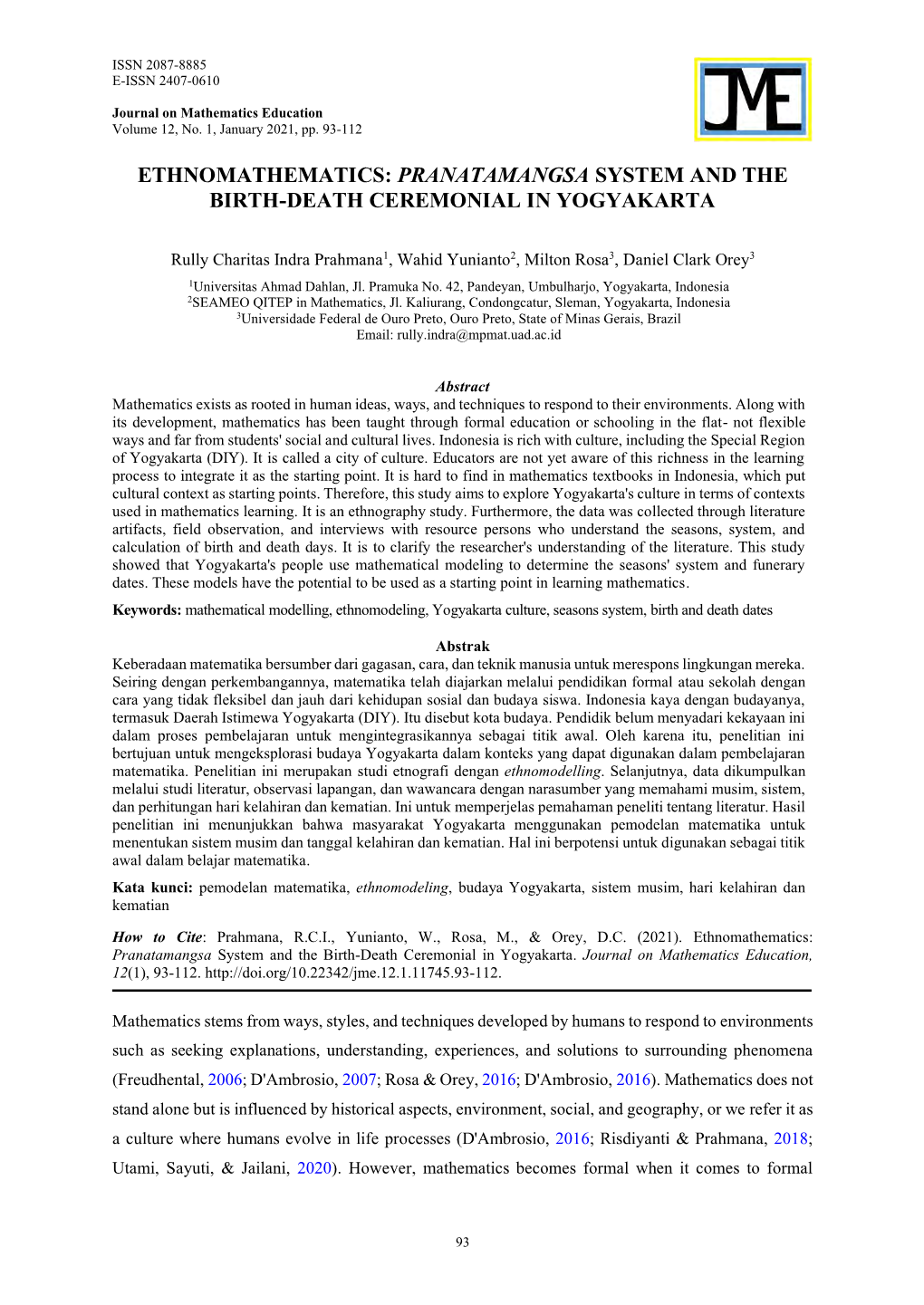 Pranatamangsa System and the Birth-Death Ceremonial in Yogyakarta