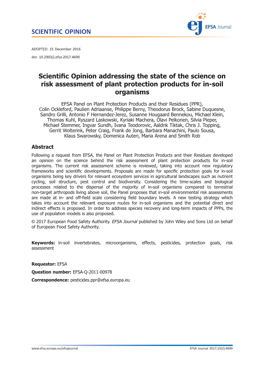 Scientific Opinion Addressing the State of the Science