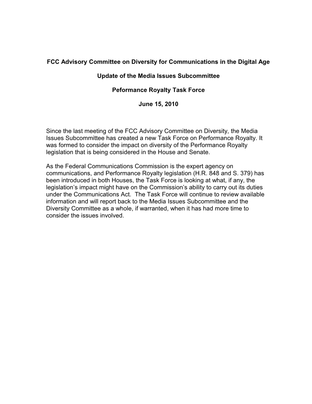 FCC Advisory Committee on Diversity for Communications in the Digital Age