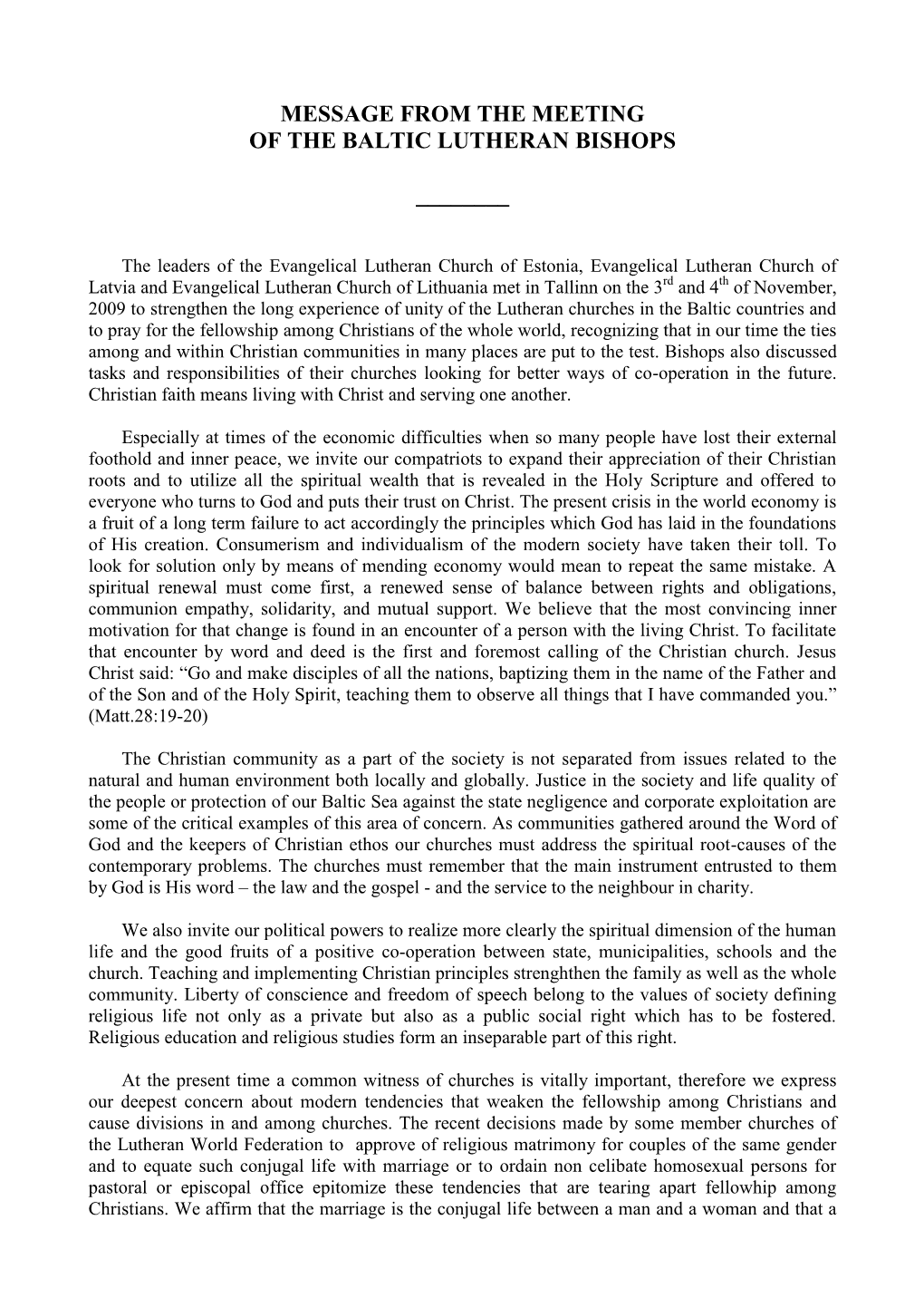 Joint Statement of Bishops