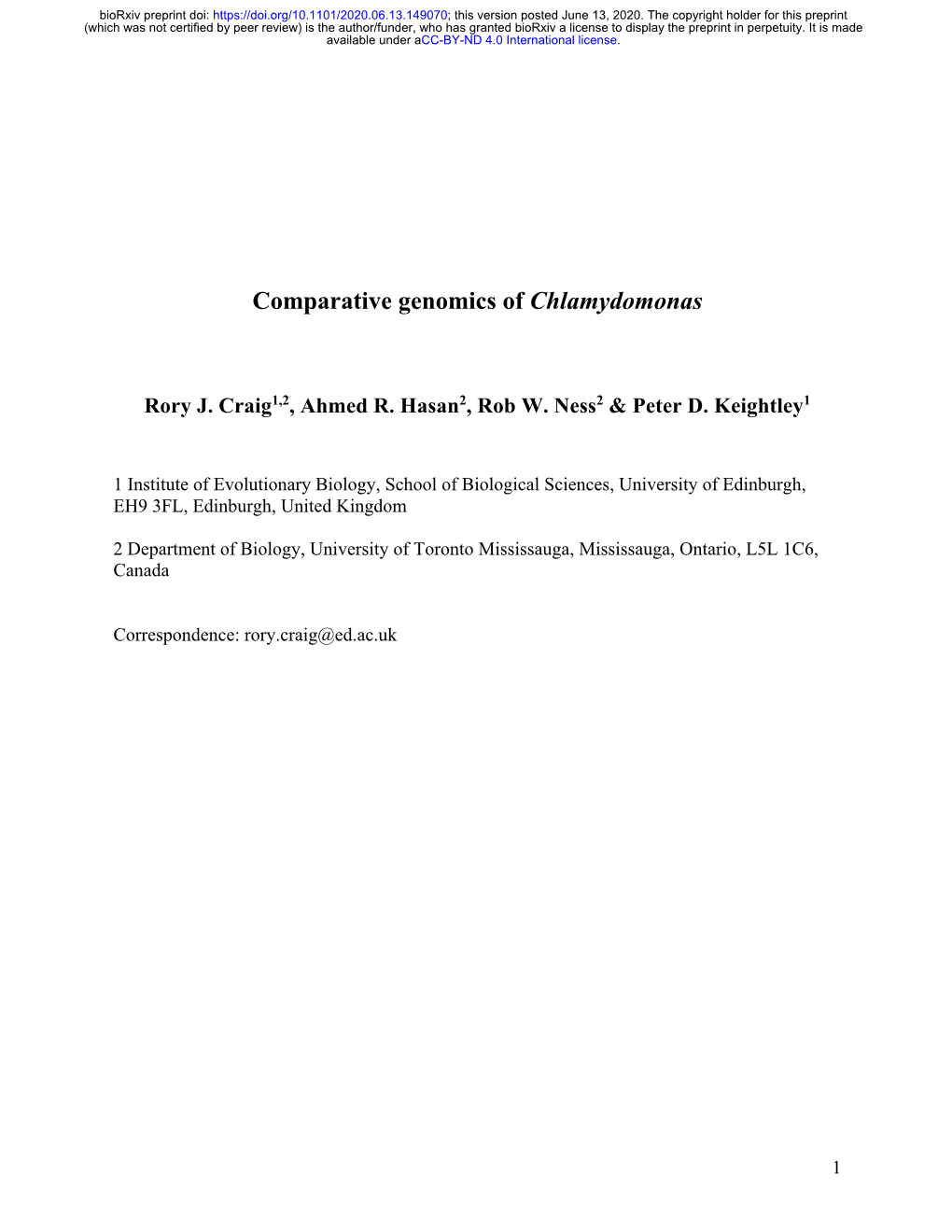 Comparative Genomics of Chlamydomonas