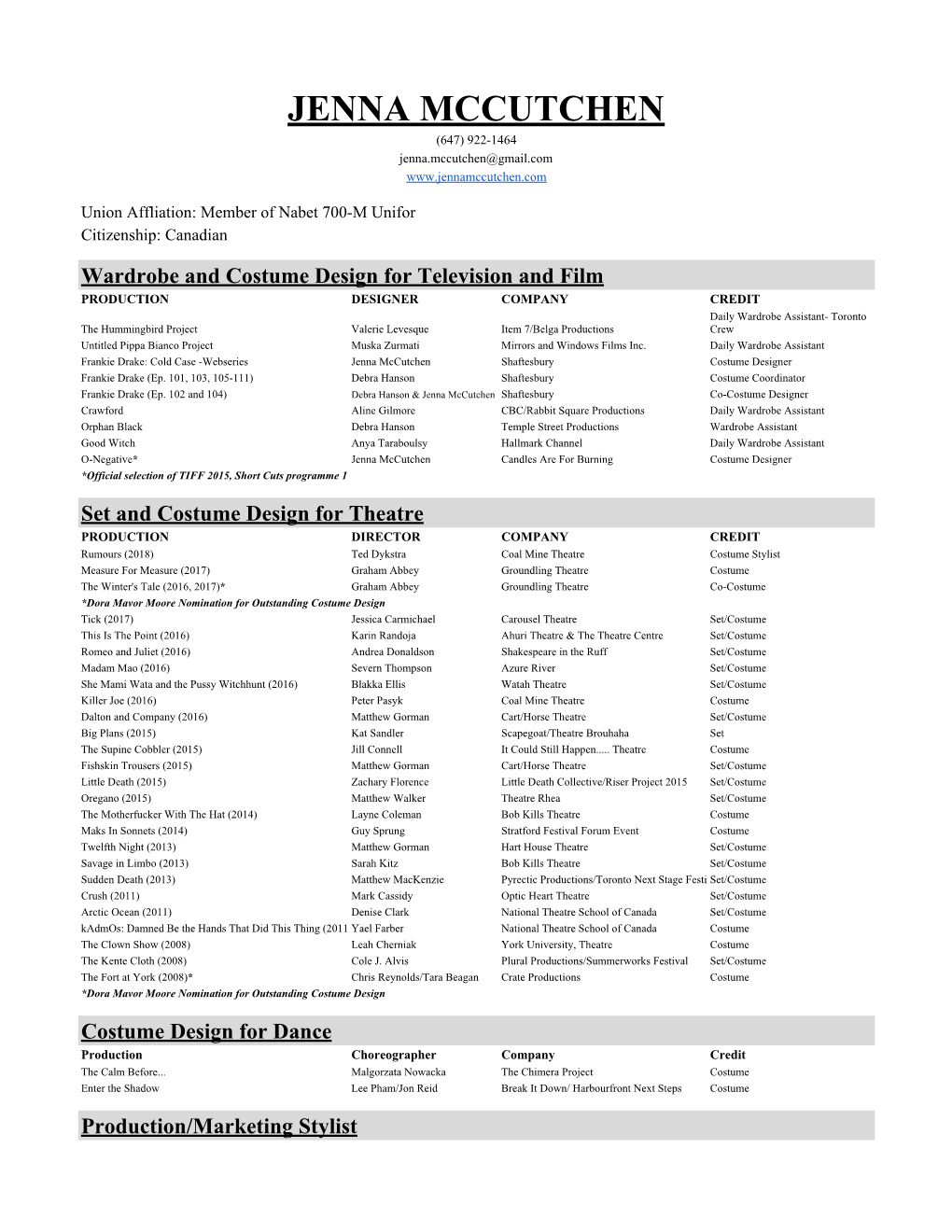 Jenna Mccuthen Resume 2018