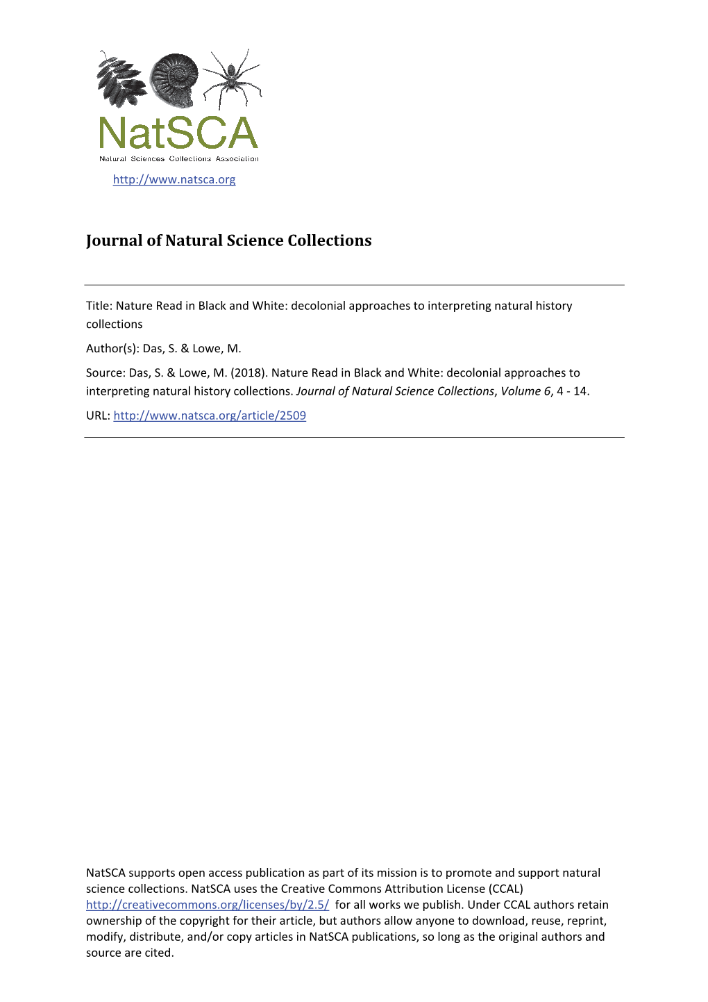 Decolonial Approaches to Interpreting Natural History Collections Author(S): Das, S