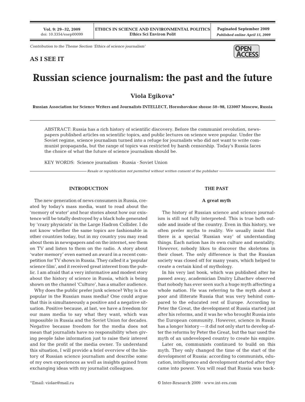 Russian Science Journalism: the Past and the Future