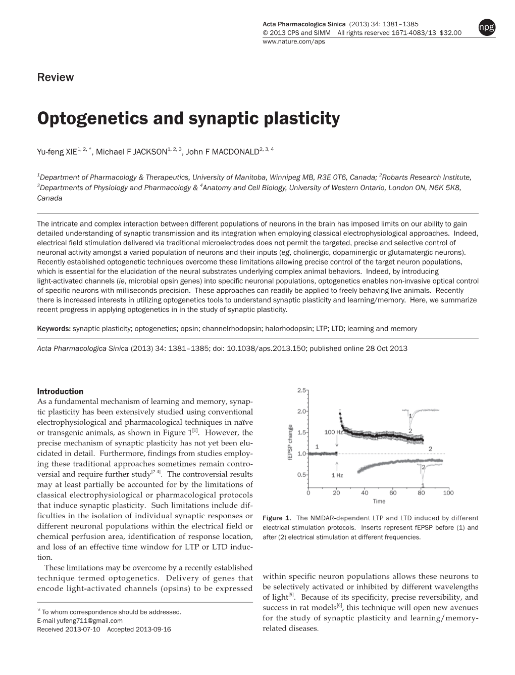 Optogenetics and Synaptic Plasticity