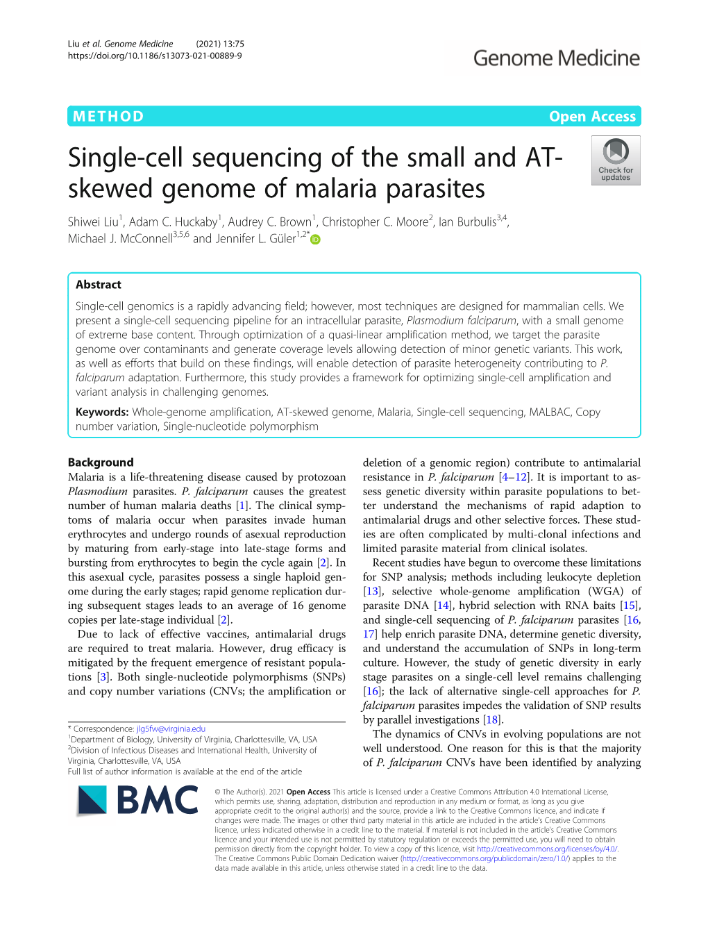 Single-Cell Sequencing of the Small and AT-Skewed Genome of Malaria