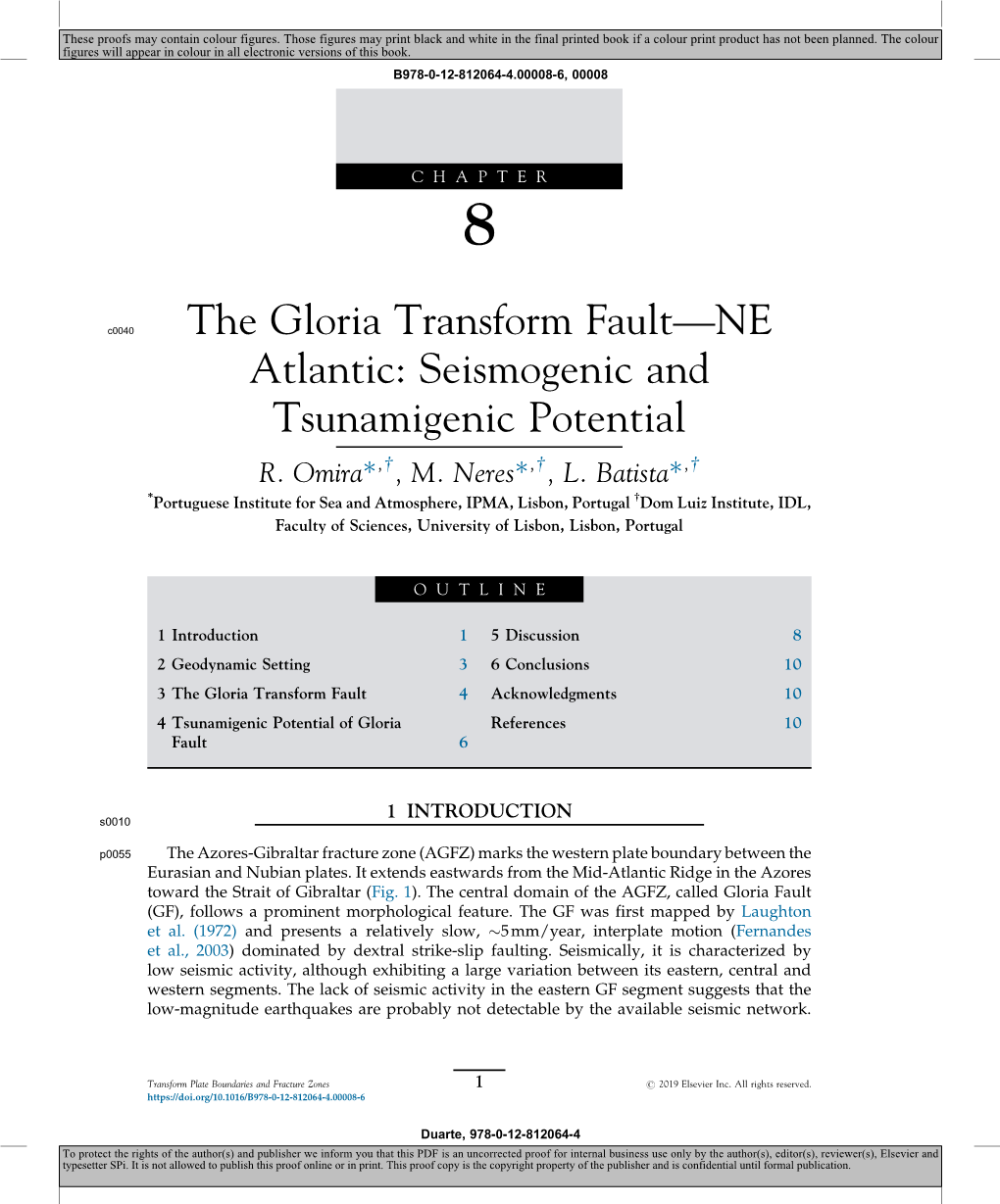 The Gloria Transform Fault-NE Atlantic: Seismogenic And