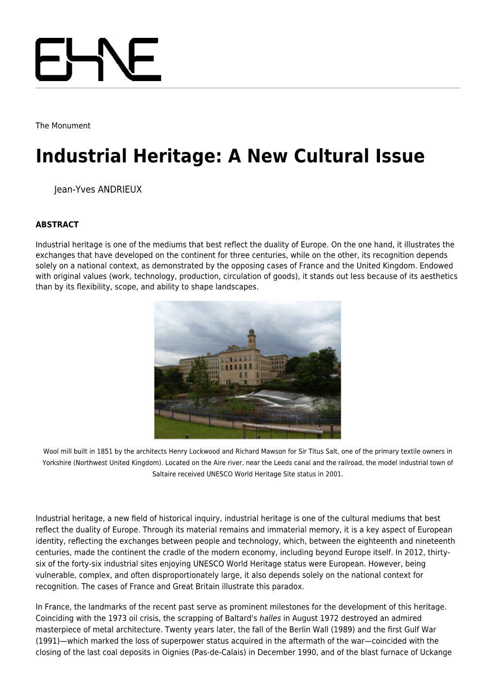Industrial Heritage: a New Cultural Issue