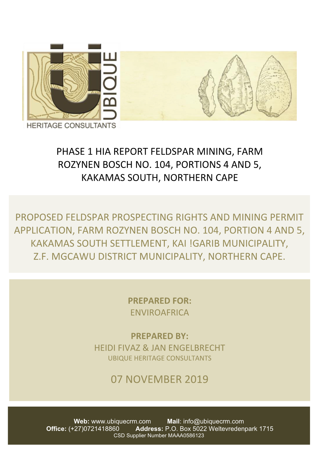 Phase 1 Hia Report Feldspar Mining, Farm Rozynen Bosch No