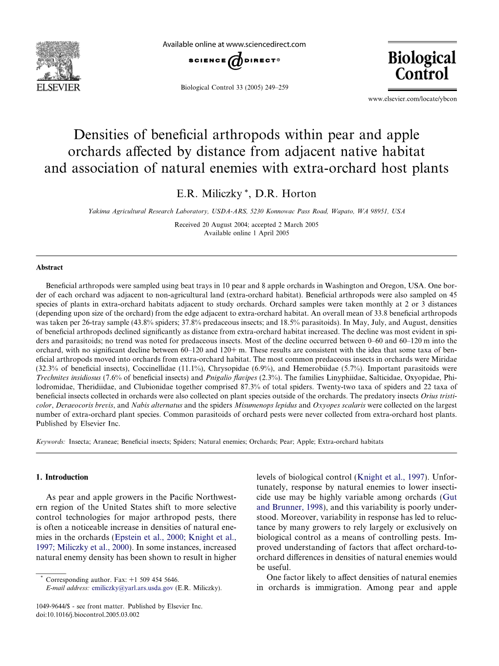 Densities of Beneficial Arthropods Within Pear and Apple Orchards