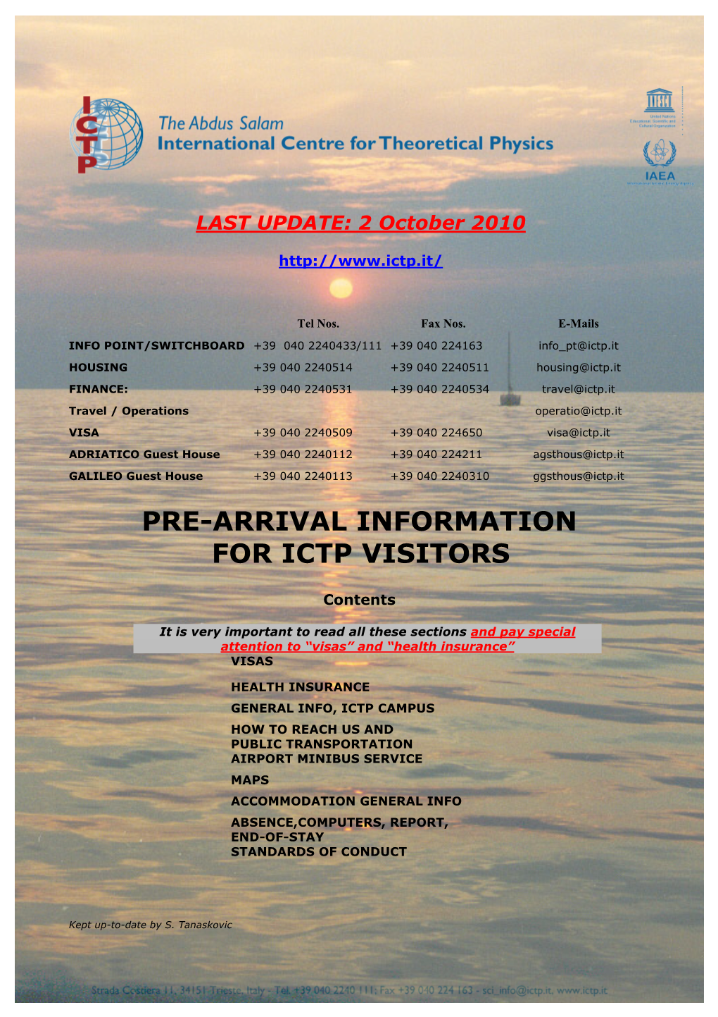 Pre-Arrival Information for Ictp Visitors