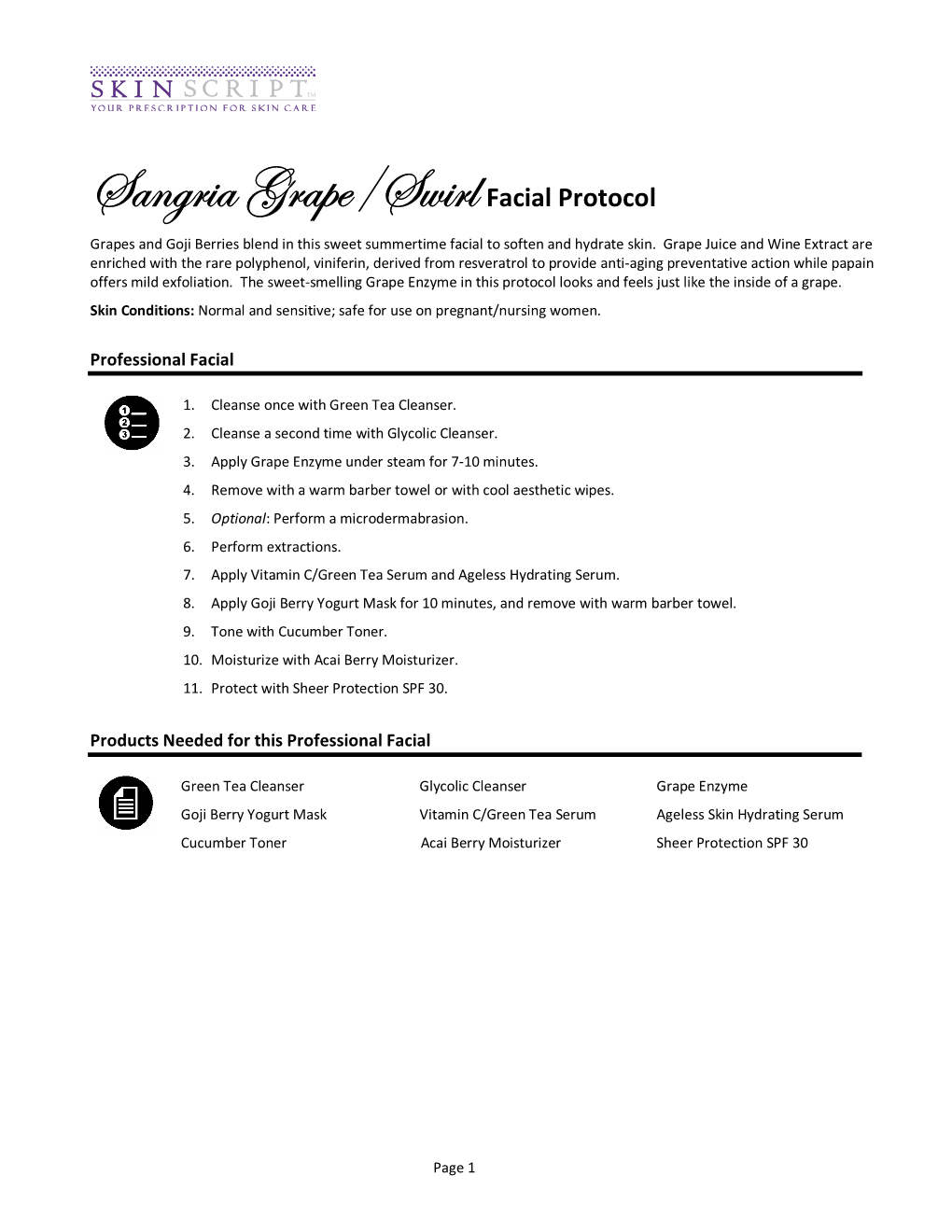 Sangria Grape/Swirl Facial Protocol Grapes and Goji Berries Blend in This Sweet Summertime Facial to Soften and Hydrate Skin