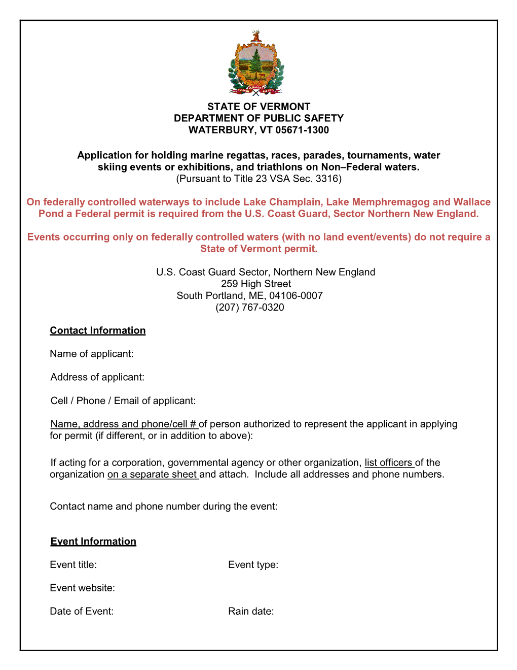 Triathlon/Marine Event Permit Application